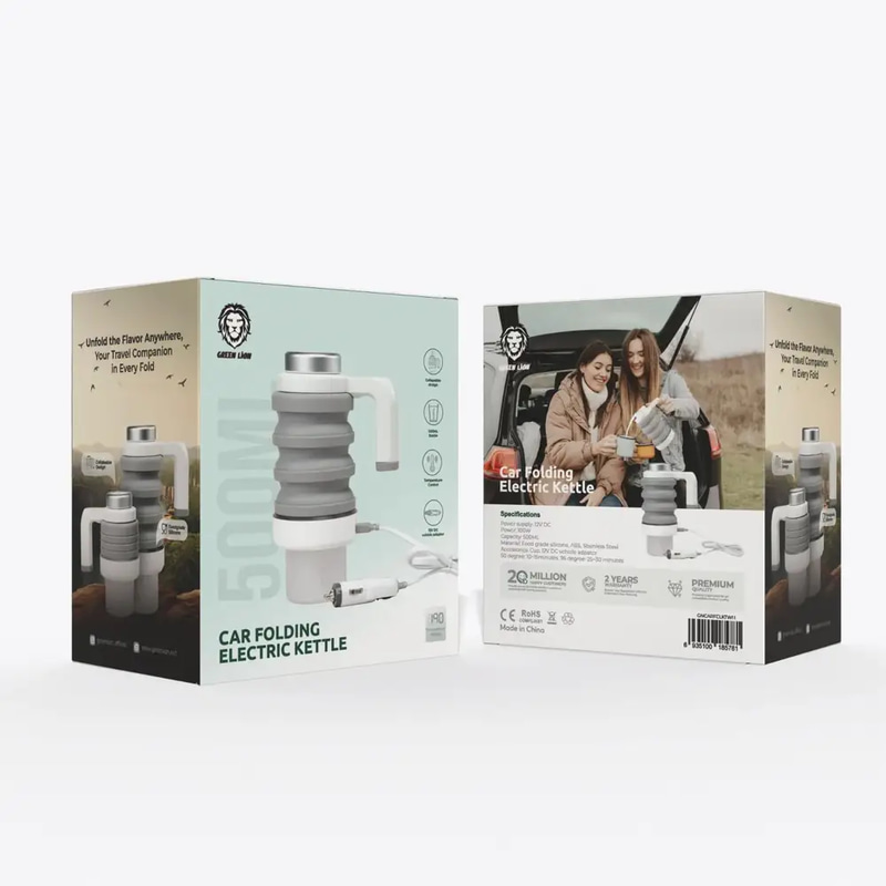 GREEN LION 100W 500ML CAR FOLDING ELECTRIC KETTLE- WHITE