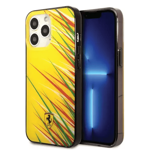 FERRARI PC/TPU CASE WITH DOUBLE LAYER GRASS PRINT FOR IPHONE 14 PRO MAX- YELLOW COVER CASE