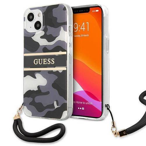 GUESS HARDCASE CAMO STRAP FOR IPHONE 13(6.1') BLACK COVER CASE