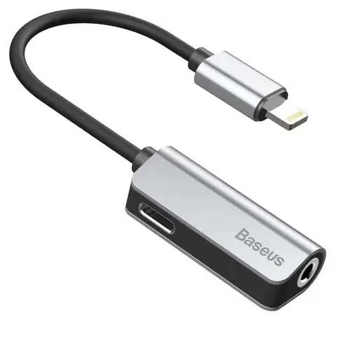 محول BASEUS L32 IP ذكر إلى 3.5 ملم + محول IP أنثى رمادي