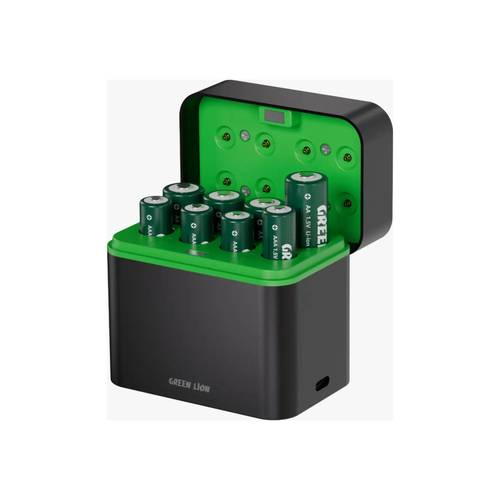 قاعدة شحن قابلة لإعادة الشحن من جرين ليون، تعمل بـ 4 بطاريات AA + 4 بطاريات AAA، مزودة بمنفذ USB-C