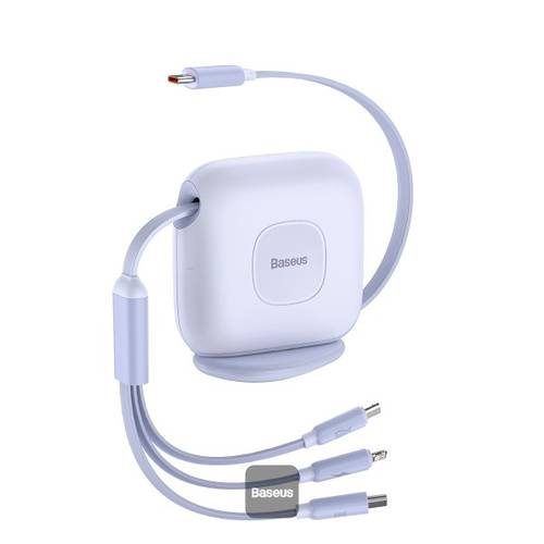 Baseus Traction Series Retractable 3-in-1 Fast Charging Cable 100W (Fast charging easy to store 360° rotation Easy to stick on) - Purple