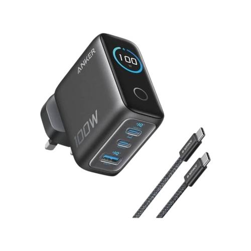 Anker Charger 100w-3Ports -Smart Display with USB-C Cable-Black - B121BKZ1