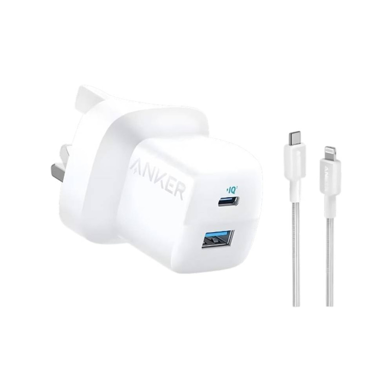 شاحن أنكر 323 مع كابل USB-C إلى Lightning 310 بقوة 33 واط وطول 3 أقدام - أبيض - B2331421