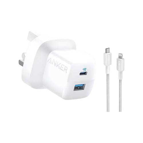 شاحن أنكر 323 مع كابل USB-C إلى Lightning 310 بقوة 33 واط وطول 3 أقدام - أبيض - B2331421