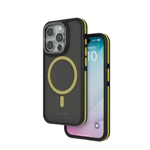 LEVELO MAGSAFE ROUGE IPHONE 15 PRO MAX WITH SLEEK METAL ACCENT YELLOW CASE
