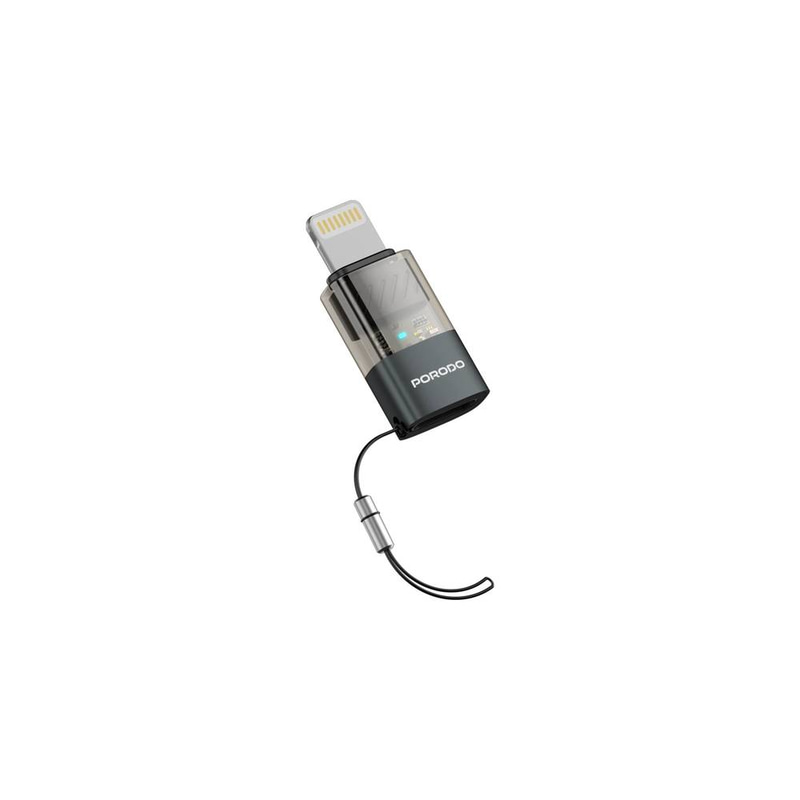 محول Porodo MiniLink OTG شفاف من USB-C إلى Lightning - رمادي
