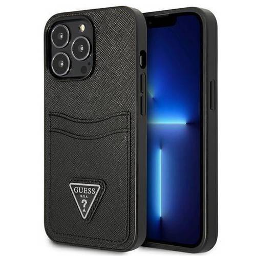 GUESS IPHONE 13 PRO HARD CASE WITH SAFFIANO TRIANGLE  LOGO CARDSLOT- BLACK COVER CASE
