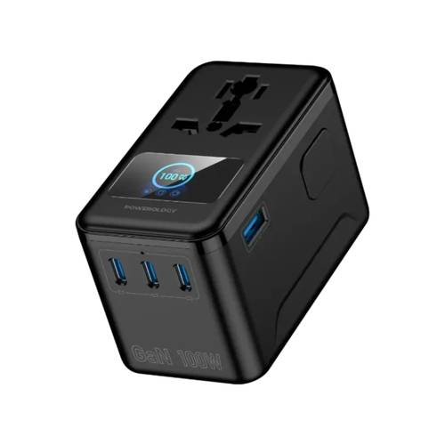 Powerology Voltvoya Gan Travel Adapter PD100w Smart TFT Display - Black