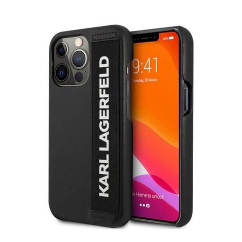 KARL LAGERFELD LEATHER CASE WITH ELASTIC BAND STRAP FOR IPHONE 13 PRO (6.1') BLACK CASE