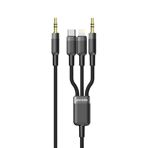 كابل 3in1 Aux 3.5 إلى 3.5+typeC بطول 1.2 متر - أسود