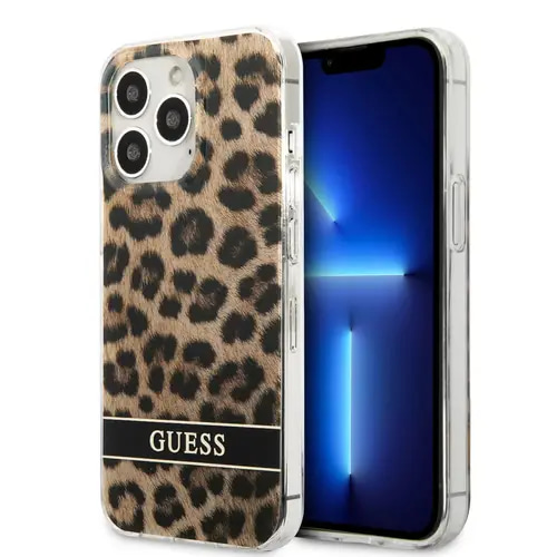 GUESS HC PC/TPU LEOPARD ELECTRO STRIPE BROWN IP13 PRO
