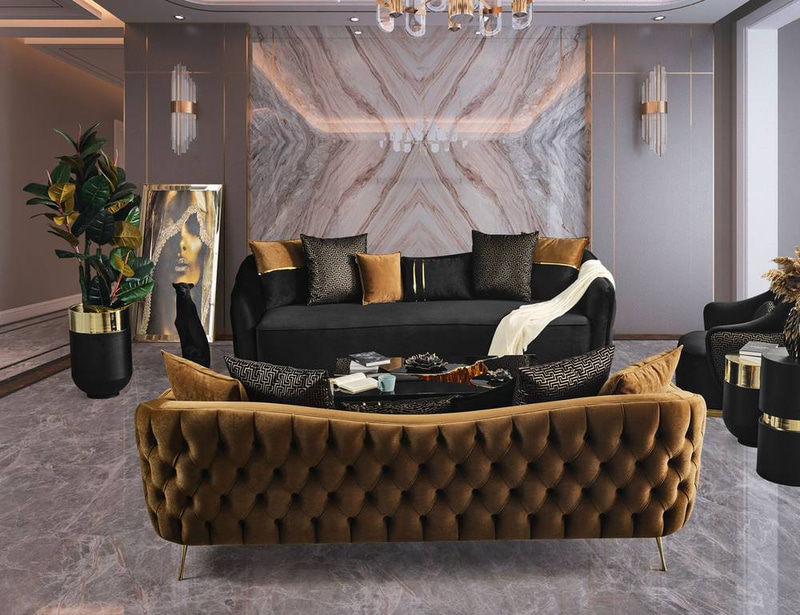  كنبة ثلاث مقاعد بني ذهبي 220X85X85سم
