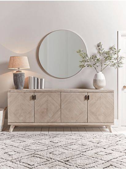 بوفيه خشب بيج بسطح رخامي - 160×45×70 سم