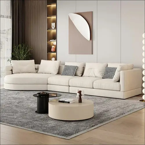أريكة ركنية زاوية الأناقة باللون الكريم – بتصميم منحني لركن على شكل حرف L