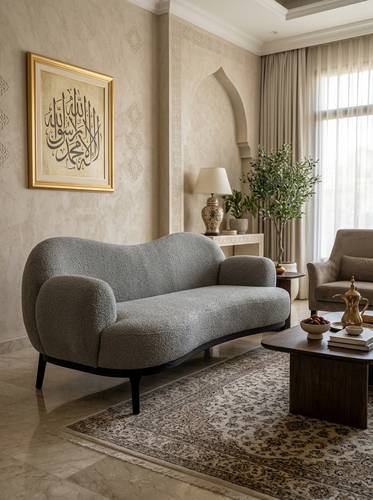 كنبة ثنائية من خشب سويدي متين بلون اسود - مصنوع من قماش رمادي بلون بوكليه، تصميم فاخر ومريح لغرفة المعيشة، بحشوة مريحة من البوليستر والميلتون والإسفنج المفروم عالي الكثافة