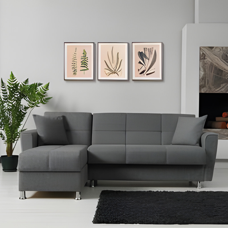   كنب زاوية رمادي غامق 175x255x80سم