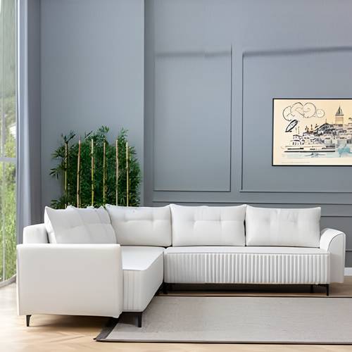  كنب زاوية  أبيض  85x270x85 سم