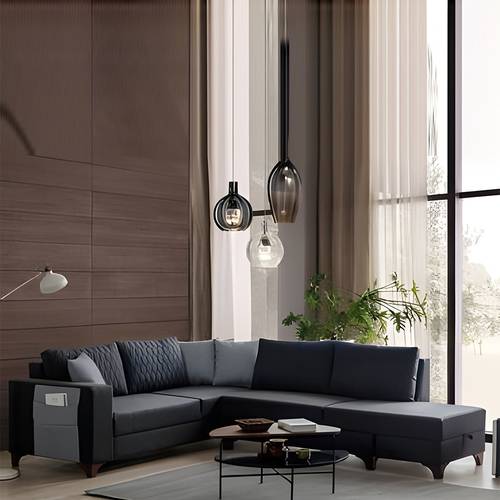  كنب زاوية رمادي 90x280x85سم
