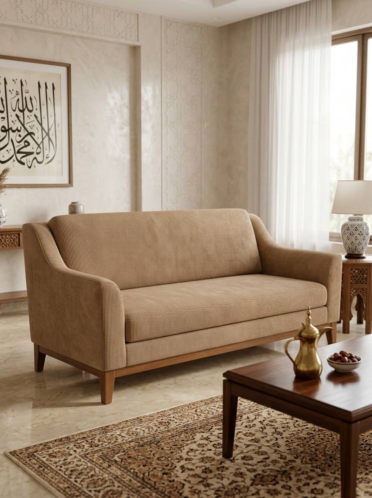 كنبة ثنائية من خشب سويدي متين بلون بني عادي - مصنوع من قماش بني فاتح بلون كودري