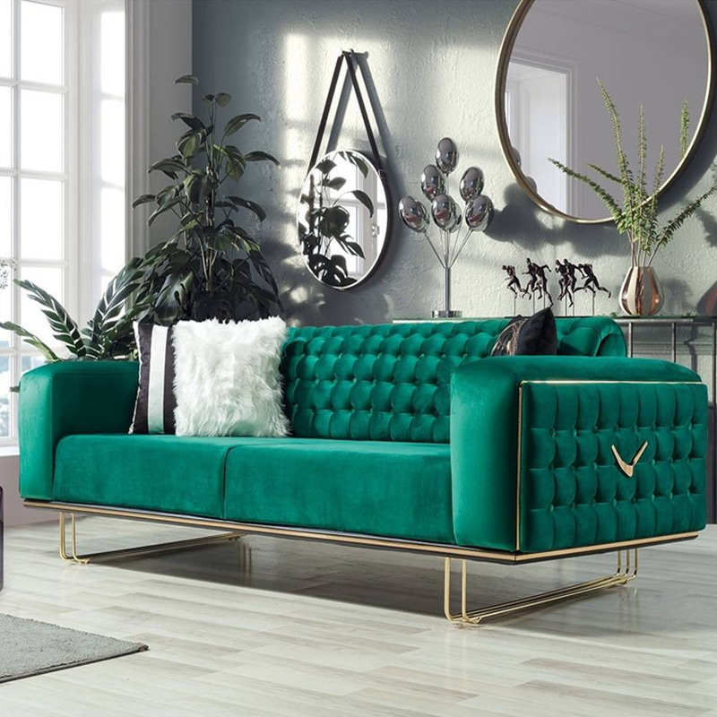  كنبة خضراء و ذهبي مقعدين 220x85x85سم