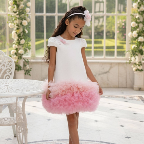 Girls Candy Tulle Hem Dress with Matching Headband