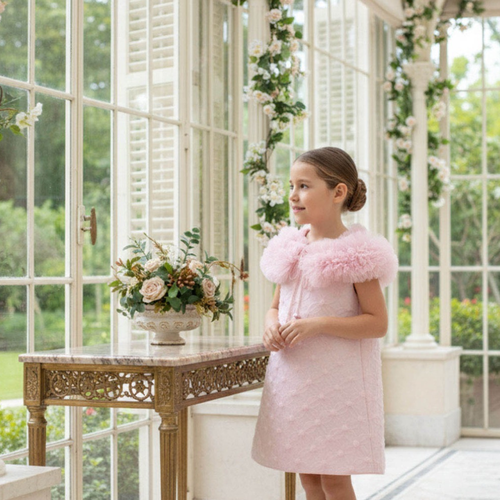 Soft pink girls dress with elegant tulle details