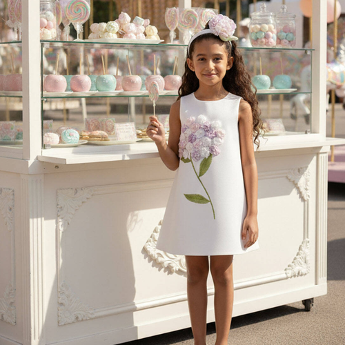 Girls 3D Floral Bouquet Dress with Headband