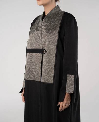 Jacquard black and gray Abaya