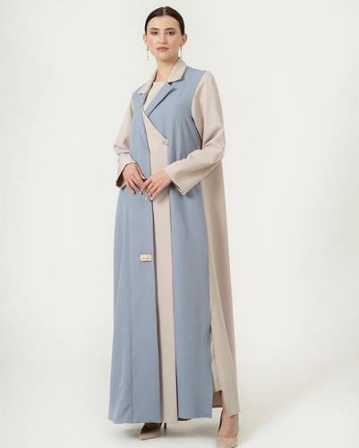 Beige/ Blue Double Collar Blazer