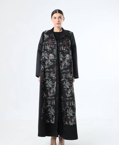 Tafta Sateen/Embroidered Organza Abaya