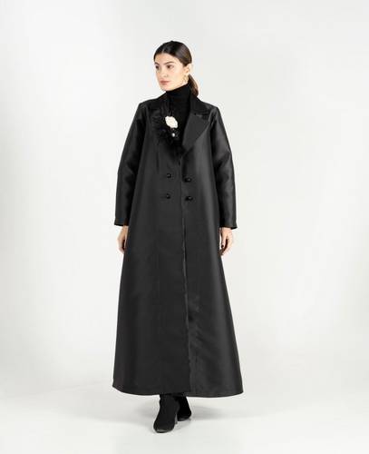 Black Abaya With Flower And Feather Detail