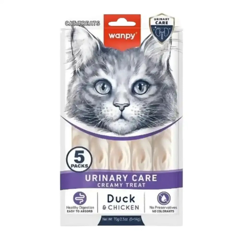 Wanpy Creamy Duck & Chicken Cat Treats (Urinary Care) – 14g × 5 Sticks