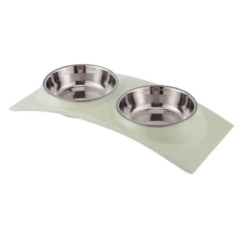 Double stainless steel food bowls with plastic base for pets, green