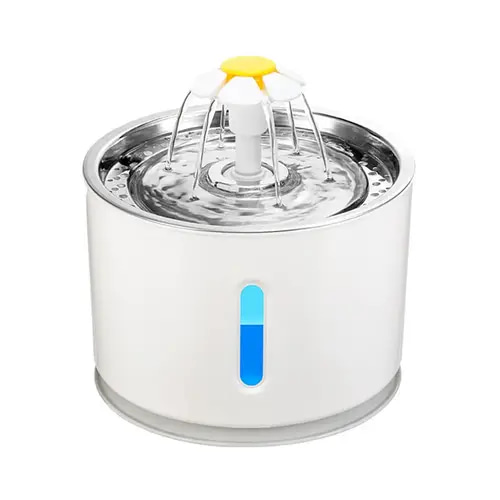 Smart water fountain with light and stainless steel cover for pets – 2.4 liter capacity (white)