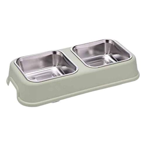 صحن مزدوج مربع الشكل قابل للإزالة من الستانلس ستيل للحيوانات الاليفة اخضر