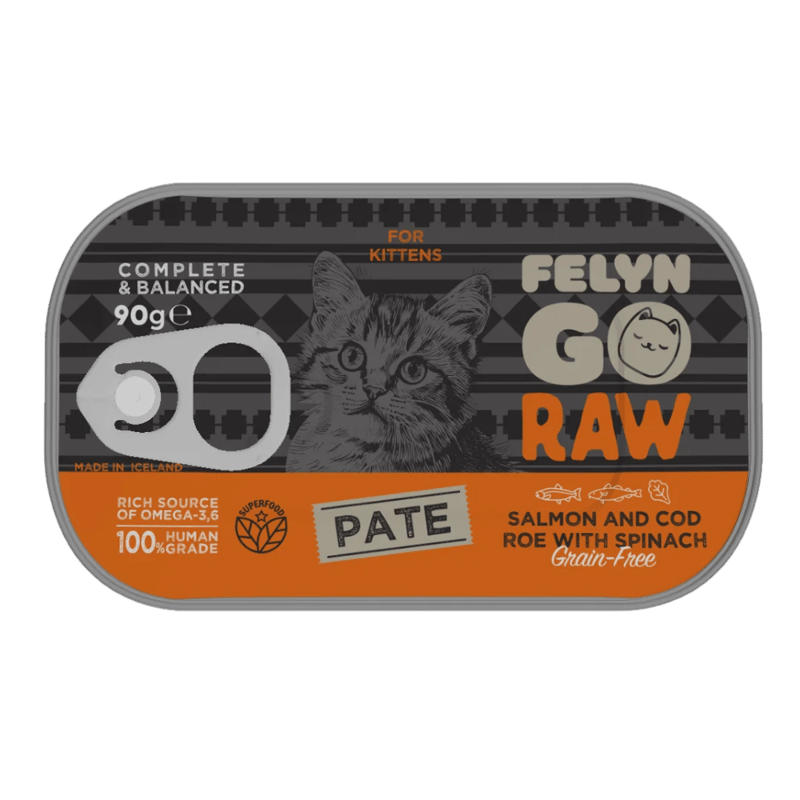 Canned Felyn Go Roe Salmon & Cod Roe Pâté with Spinach for Kittens 90g
