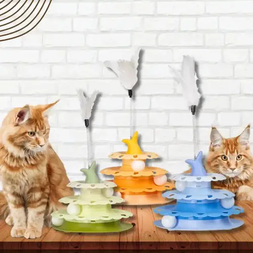 Fun interactive feather toys with playful balls for cats