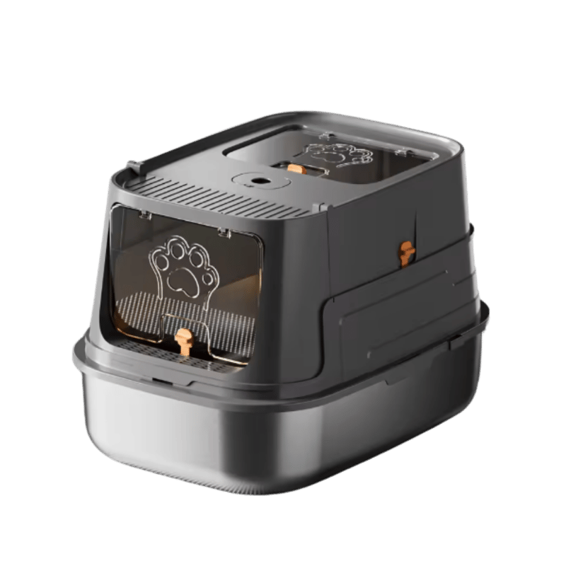 Large black stainless steel enclosed litter box