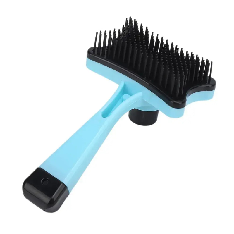 Self-cleaning comb with pump for pets, blue