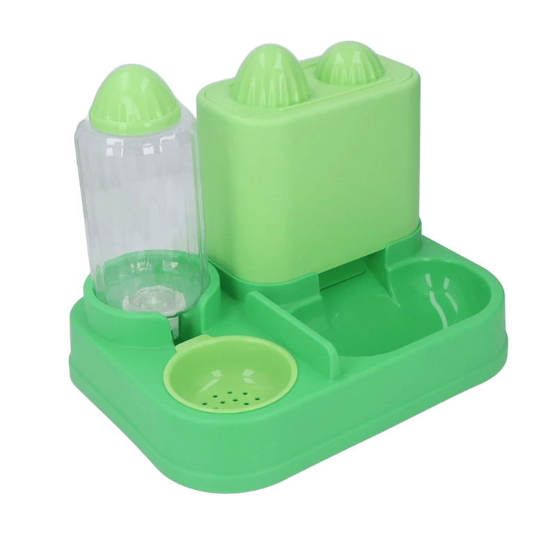 Automatic gravity-operated pet waterer and feeder, 2-in-1, green