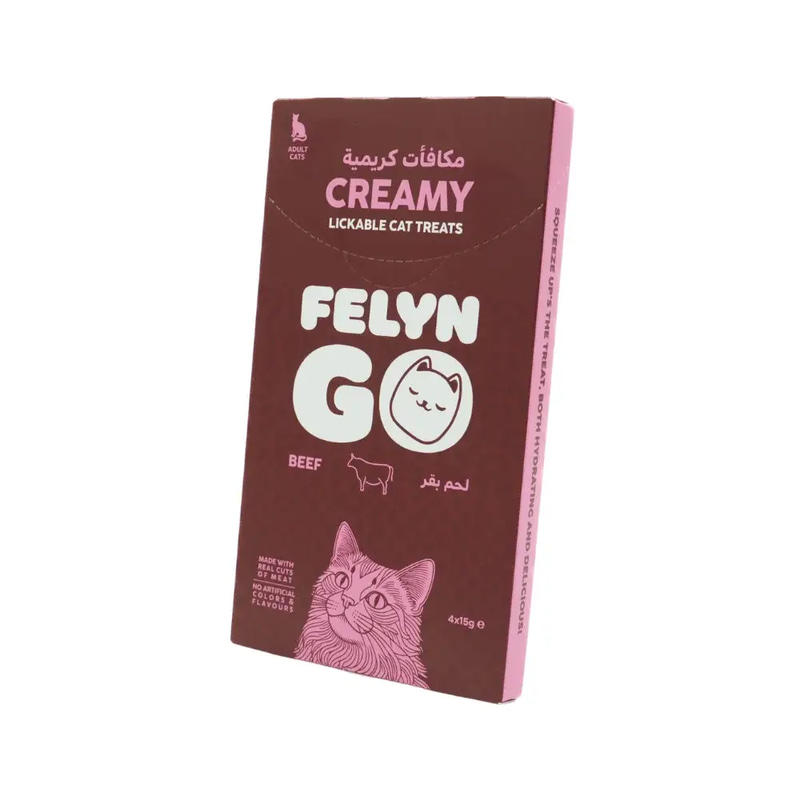 Felyn Go Creamy Beef Treats for Adult Cats — 4 × 15 g packs