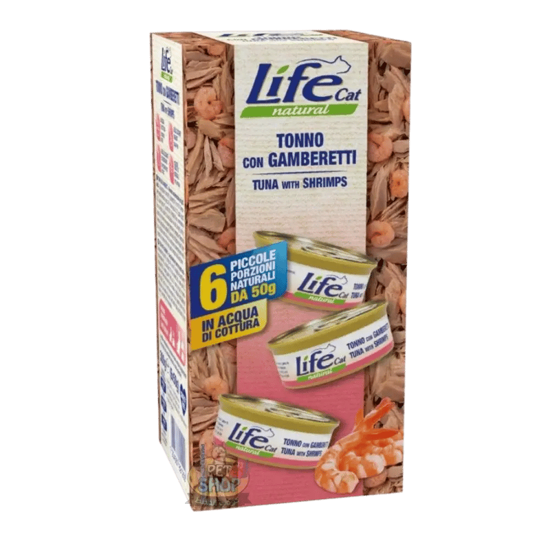 معلبات لايف كات التونا مع الروبيان للقطط البالغة 6×50g
