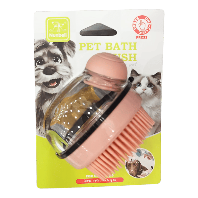Nonbevel Pet Bath Brush and Soap Dispenser 2 in 1 Pinky