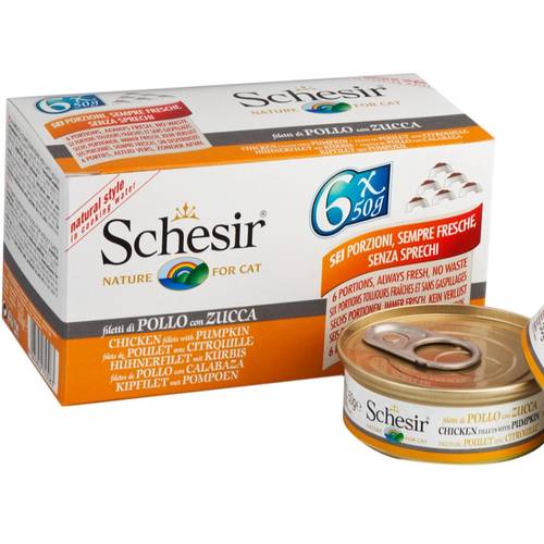 معلبات شيزر فليه الدجاج مع اليقطين في الماء المطهي للقطط 6 × 50g
