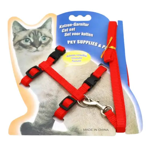 Adjustable collar and harness for pets (red)