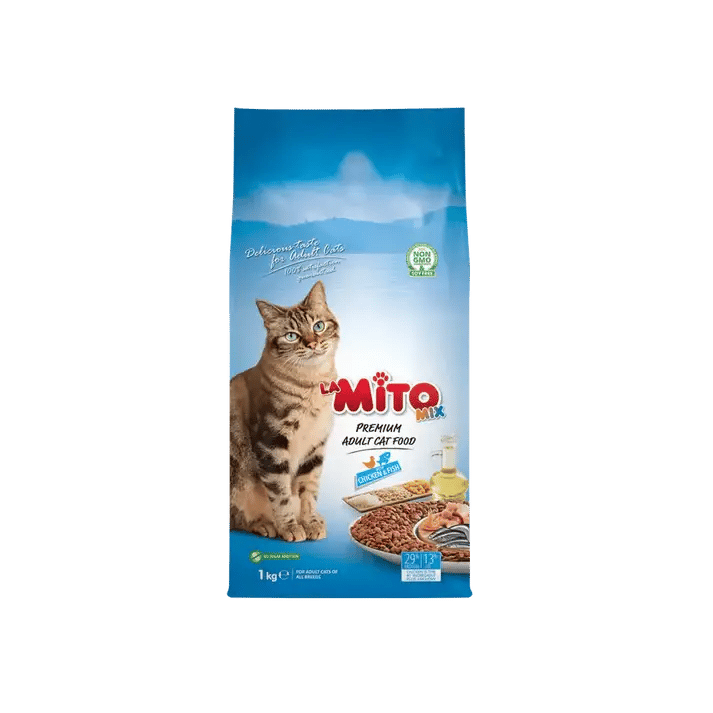لا ميتو مكس اكل جاف بالدجاج والسمك للقطط البالغة 1kg