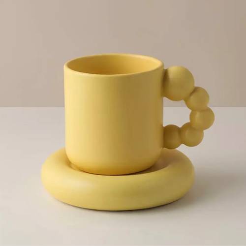 كوب مع طبق puffy cup - (أصفر)