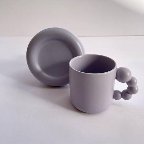 كوب مع طبق puffy cup - (موف)