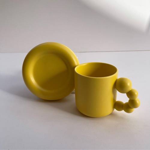 كوب مع طبق puffy cup - (أصفر)